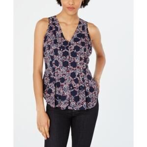 Maison Jules Printed V-Neck Sleeveless Top Blue